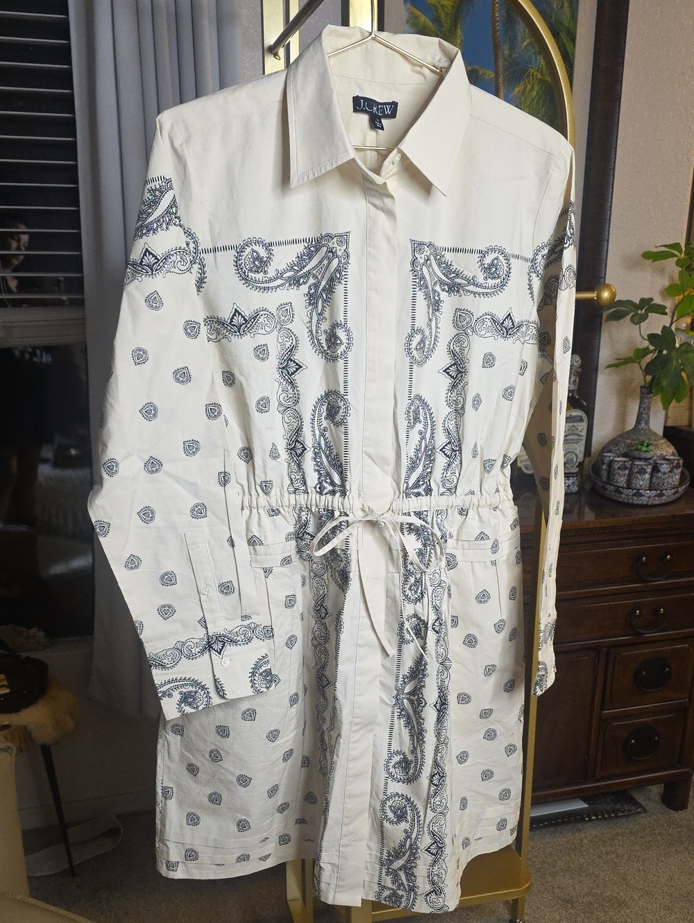 J. Crew Elena mini shirt-dress bandana-print Natural Black cotton poplin 10 - Picture 5 of 12